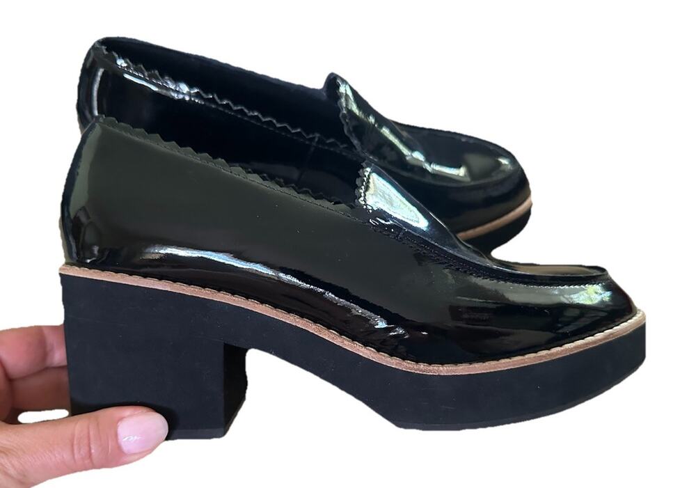 Eileen Fisher Harria Black Patent Leather Platform Loafers Women’s Size 8.5